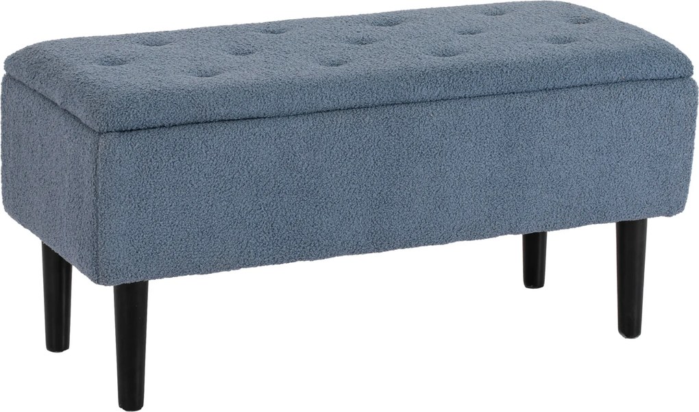 HOMCOM Ławka tapicerowana z miejscem do przechowywania, Wygląd kaszmiru, do 120 kg, Stelaż drewniany, 95 x 38 x 45 cm, Niebieski