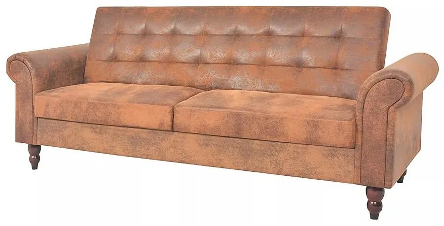 Rozkładana pikowana brązowa sofa - Image