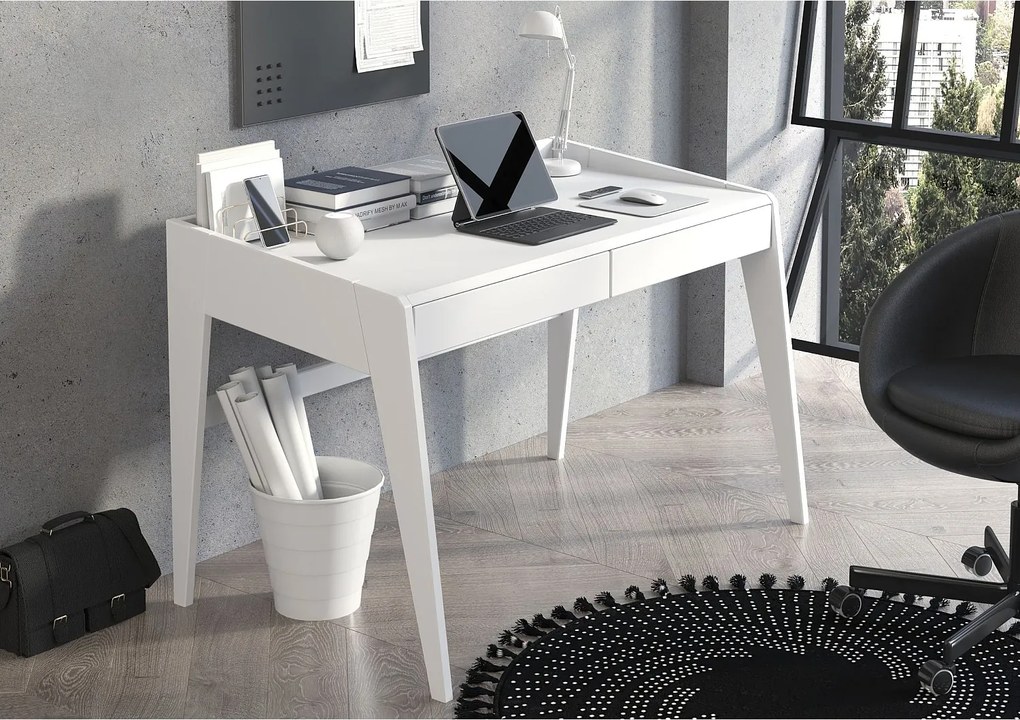 Drewniane bukowe biurko z szufladami Visby LISA / biały RAL