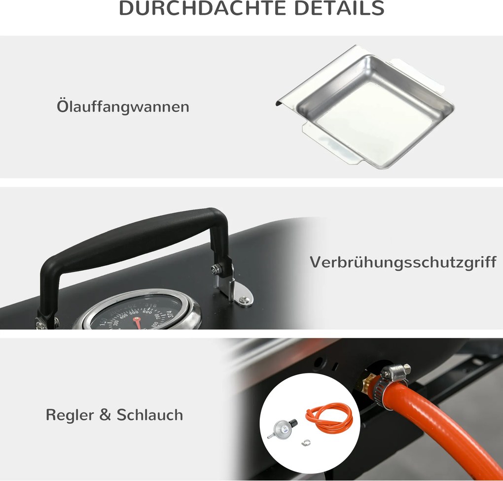 Outsunny Składany Grill Gazowy 2,34 KW BBQ z 2 Palnikami ze Stali Nierdzewnej Regulatorem Ciśnienia 66 x 34,5 x 37 cm Czarny