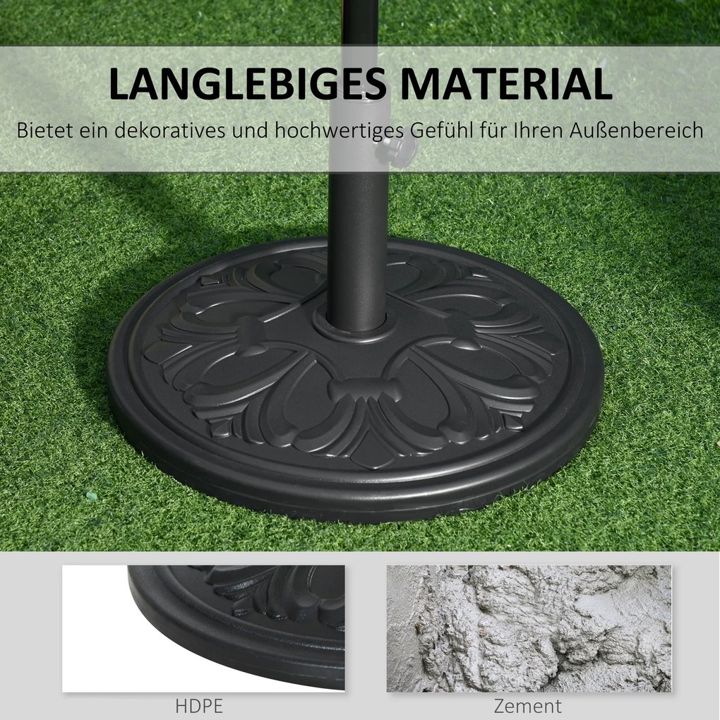 aOutsunny Parasol Stojak Parasol Uchwyt Parasol Podstawa 13 kg Stojak Parasol Ø35/Ø38/Ø48mm Plastik + Cement Antyczny Czarny Ø48 x 34 cm