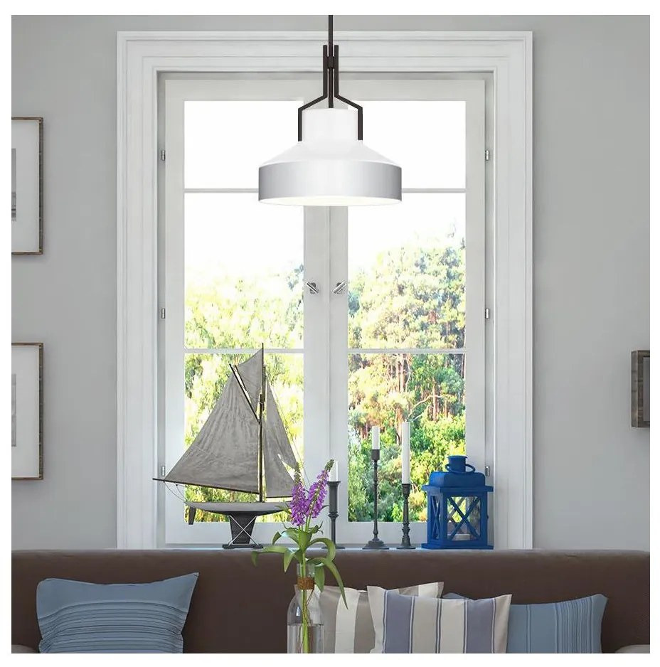 Quoizel QZ-BRECKEN-2P-OZ-OPAL - Lampa wisząca na pręcie BRECKEN 2xE27/60W/230V czarny/biały