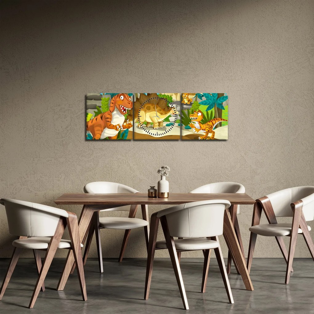 Obraz - Dinozaury (z zegarem) (90x30 cm)