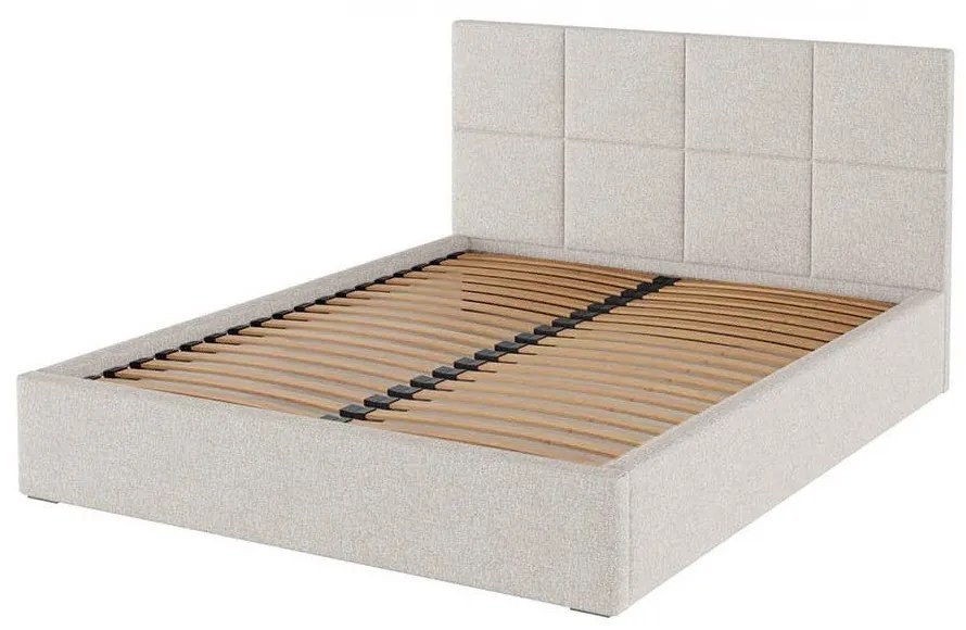 Beżowe tapicerowane łóżko dwuosobowe ze schowkiem i stelażem 160x200 cm Bufo – MESONICA