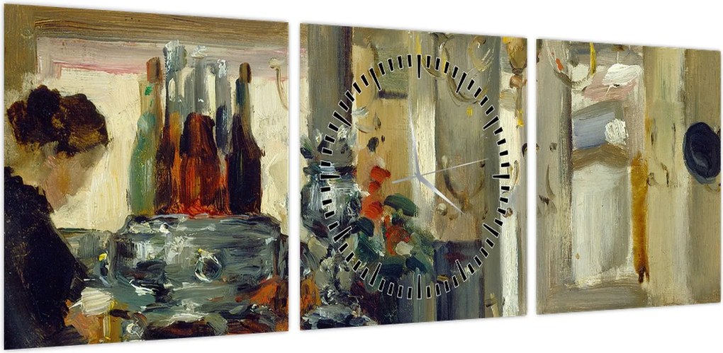 Obraz - Style of Edouard Manet, Bon Bock Cafe, reprodukcje (z zegarem) (90x30 cm)