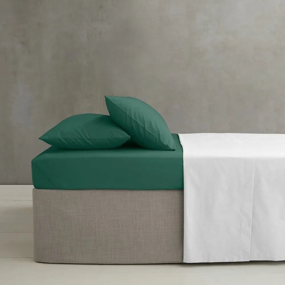 Ciemnozielone prześcieradło z perkalu z gumką 150x200 cm Easy Iron Percale – Catherine Lansfield