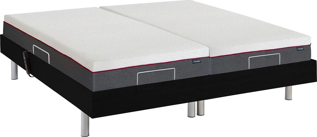 Elektryczne łóżko relaksacyjne z płytek, materac z pamięć kształtu ATRIDE marki Ysmée- silniki OKIN - kolor czarny - 2 x 80 x 200 cm
