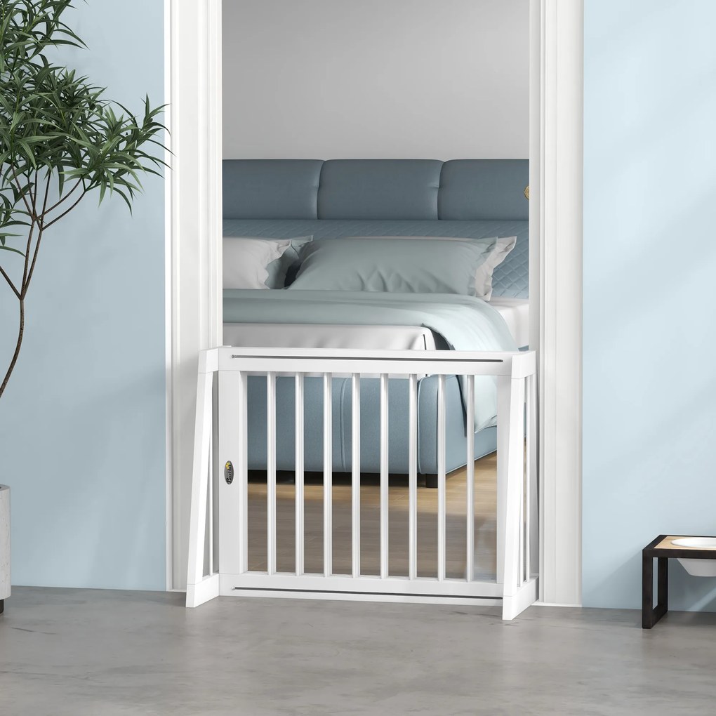 PawHut Bramka Asekuracyjna dla Psów, Antypoślizgowa, Wolnostojąca, Rozsuwana, z Drewnianą Ramą, 71-190x38,5x56cm, Biała