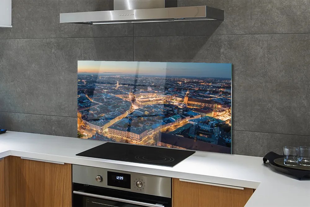 Szkło do Kuchni na Ścianę Nocna Panorama Krakowa