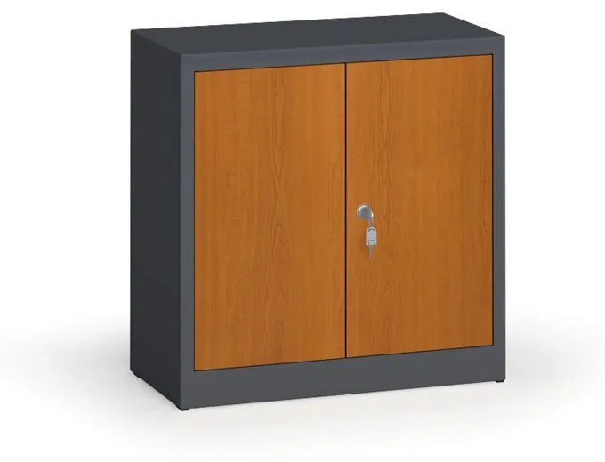 Szafy spawane z laminowanymi drzwiami, 800 x 800 x 400 mm, RAL 7016/czereśnia