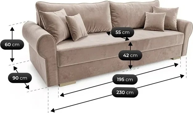 Sofa z Funkcją Spania RELON Beżowa Glamour