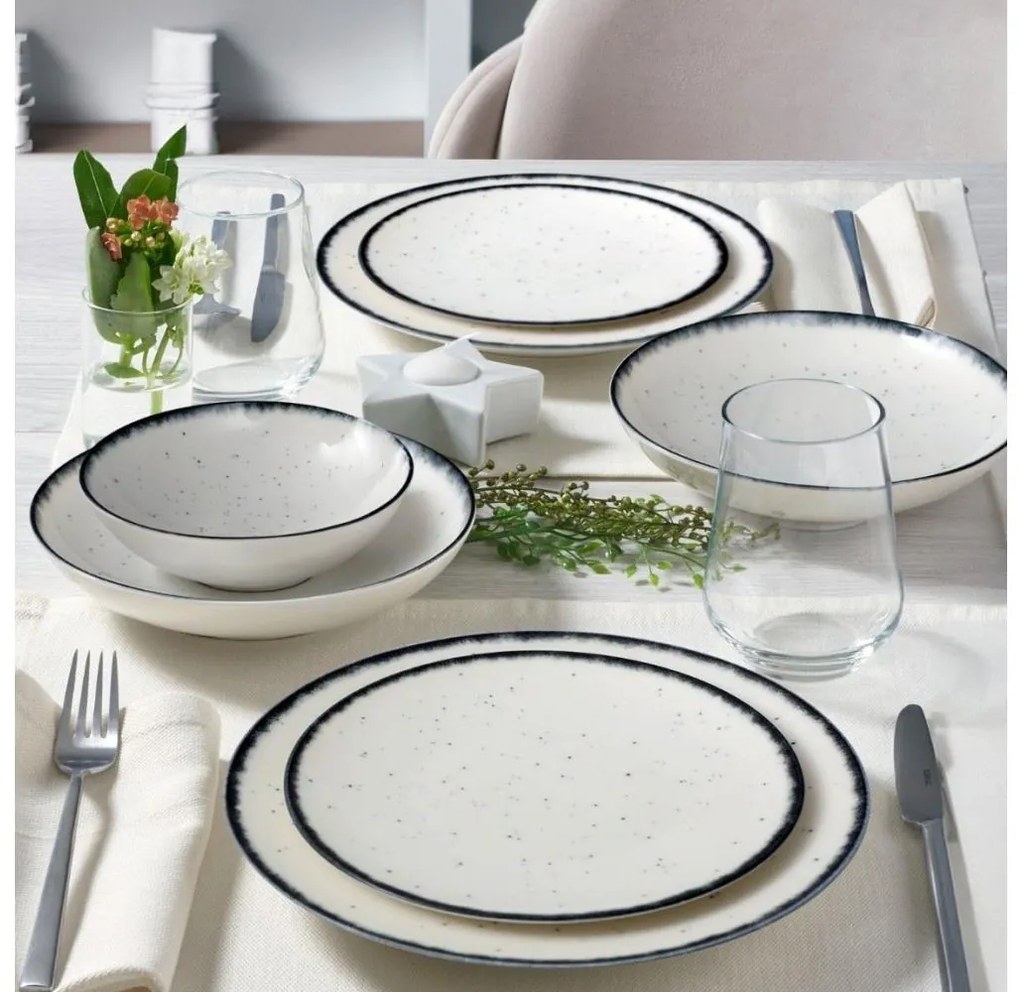 Zestaw obiadowy 24‑częściowy, porcelanowy, biały/czarny
