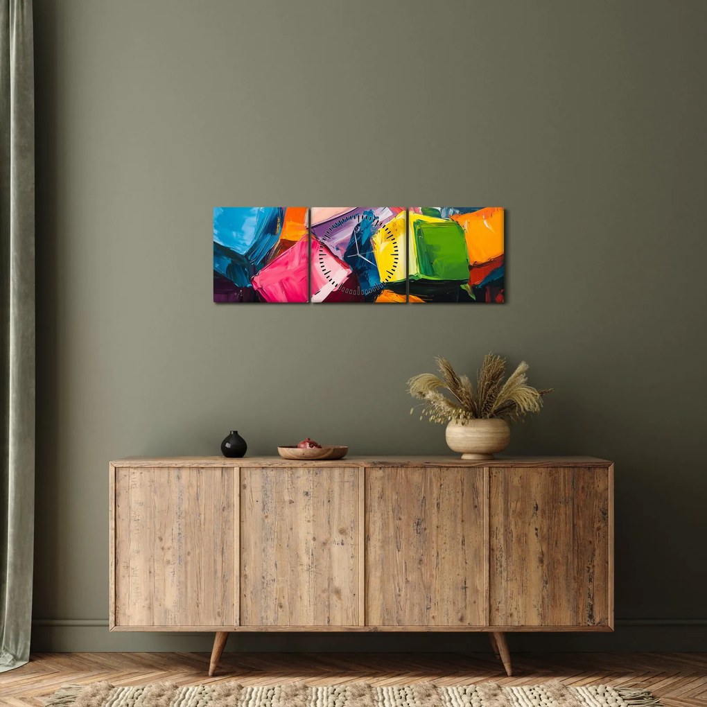 Obraz - Kolorowe kostki (z zegarem) (90x30 cm)