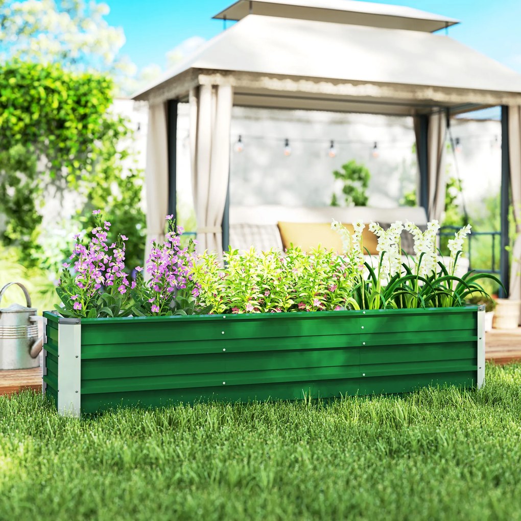 Outsunny Stalowa Donica Ogrodowa z 3 Obszarami Zielona 183x47x40cm Prosty Montaż z Otwartym Dołem | Aosom PL