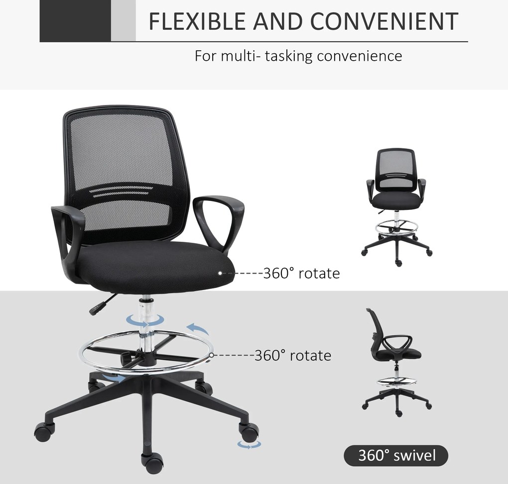 Vinsetto Fotel biurowy ergonomiczny obrotowy z regulacją wysokości czarny nowoczesny design | Aosom PL