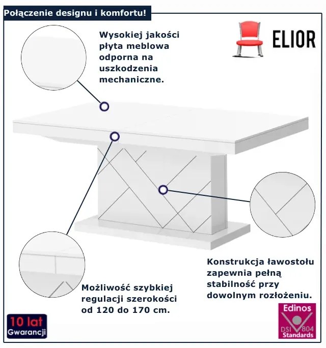 Nowoczesny biały rozkładany ławostół T6-A96