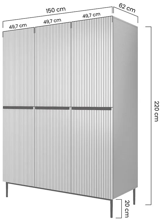 Szafa Nicole 150 cm z półkami i szufladami - czarny mat / czarne nóżki