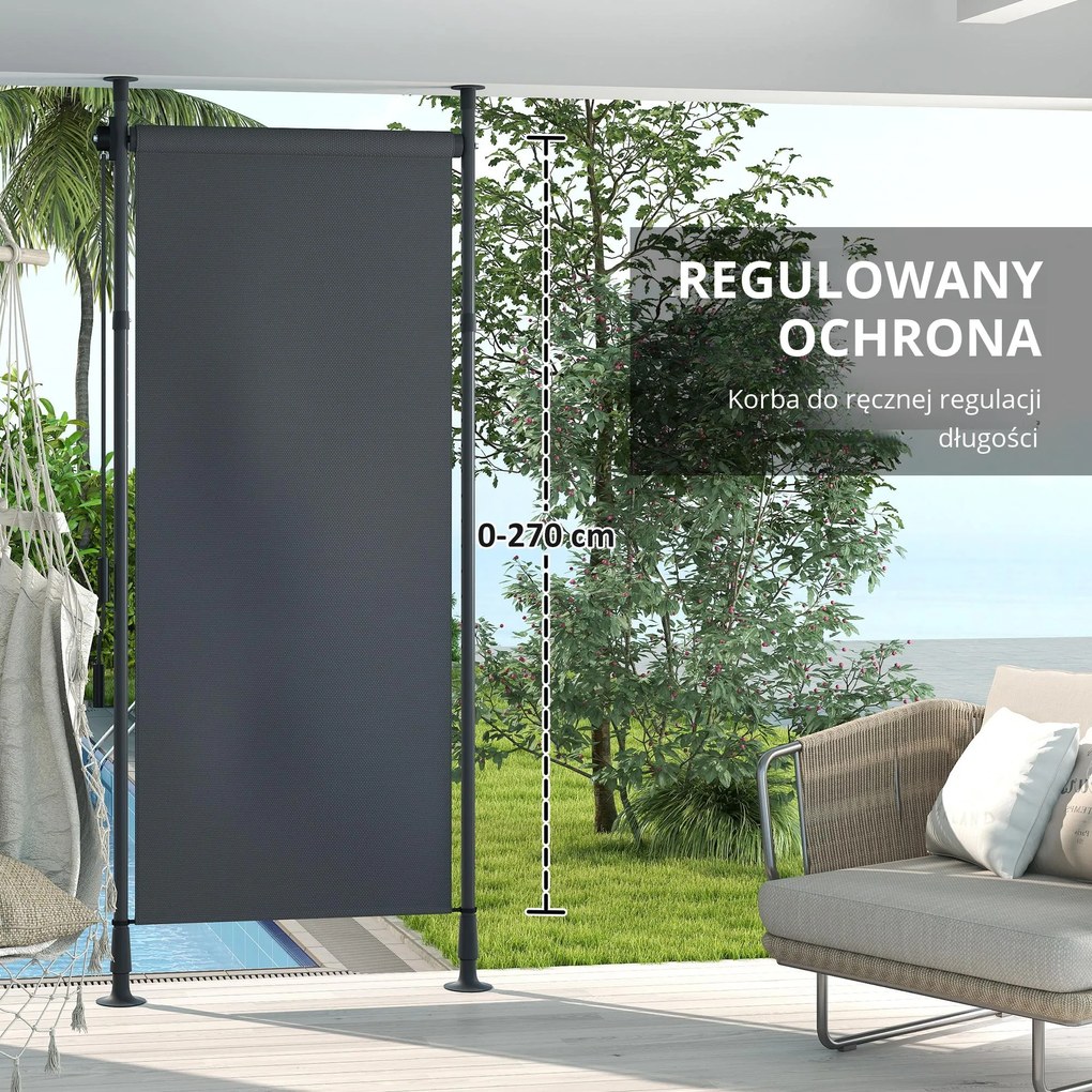 Outsunny Wolnostojąca Markiza, Długość Regulowana, Montaż bez Wiercenia, Rama z Aluminium, 1,2 x 2,2-3,1 m, Ciemnoszary