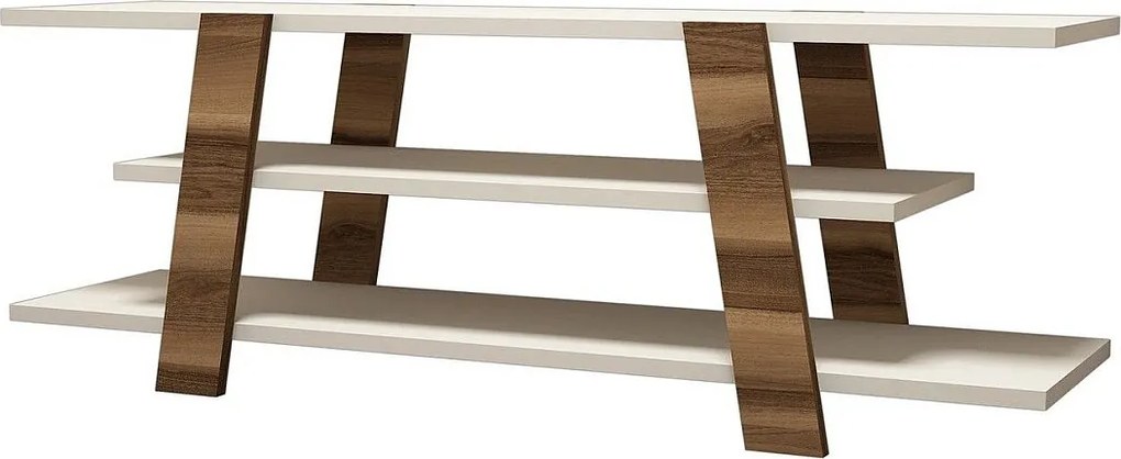 Nowoczesna szafka pod telewizor – 120 x 42 x 33,6 cm – Orzech i krem ​​– Płyta wiórowa pokryta melaminą