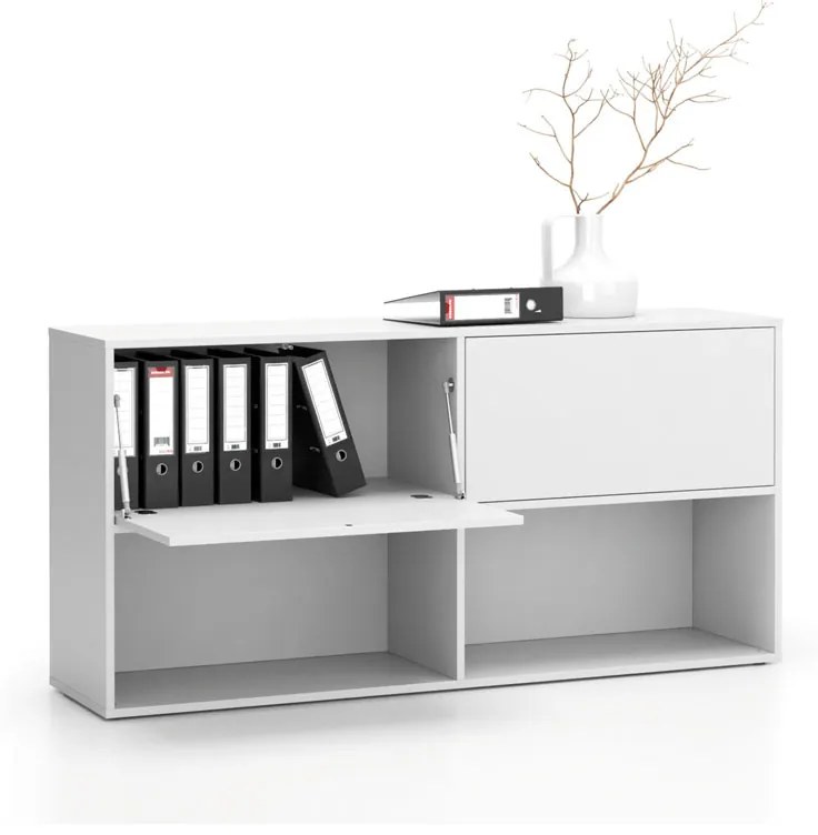 Regał biurowy LAYERS, długi, 2 schowki, 1582 x 400 x 777, biały