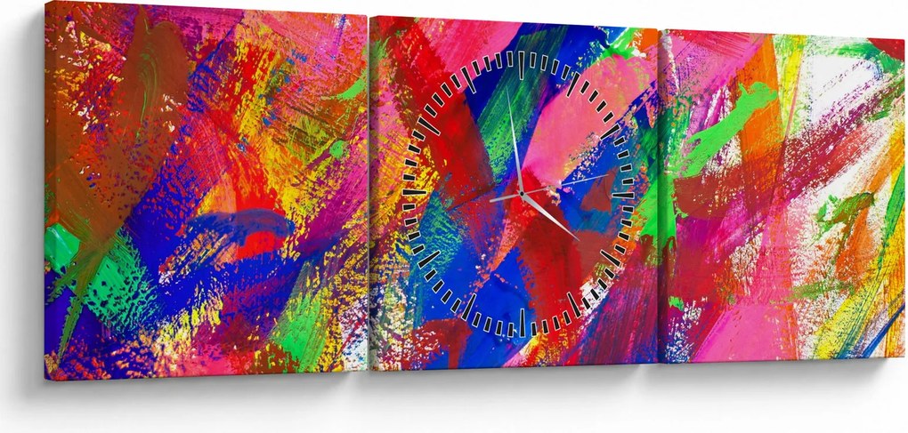 Obraz - Kolorowa abstrakcja (z zegarem) (90x30 cm)