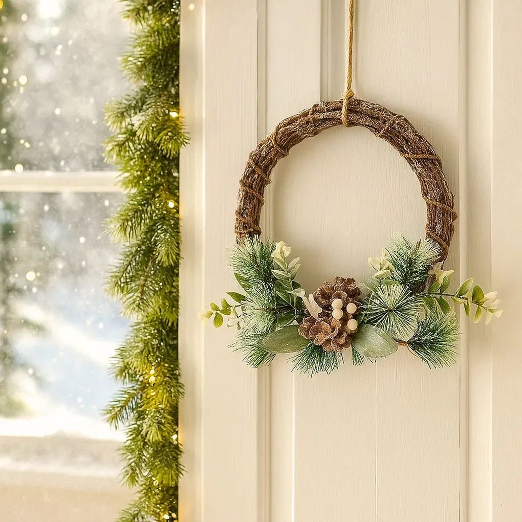 Dekoracja na drzwi z szyszką i gałązkami, Ø 25 cm