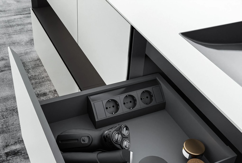 3-gniazdowa listwa zasilająca w kolorze czarnym do narożników