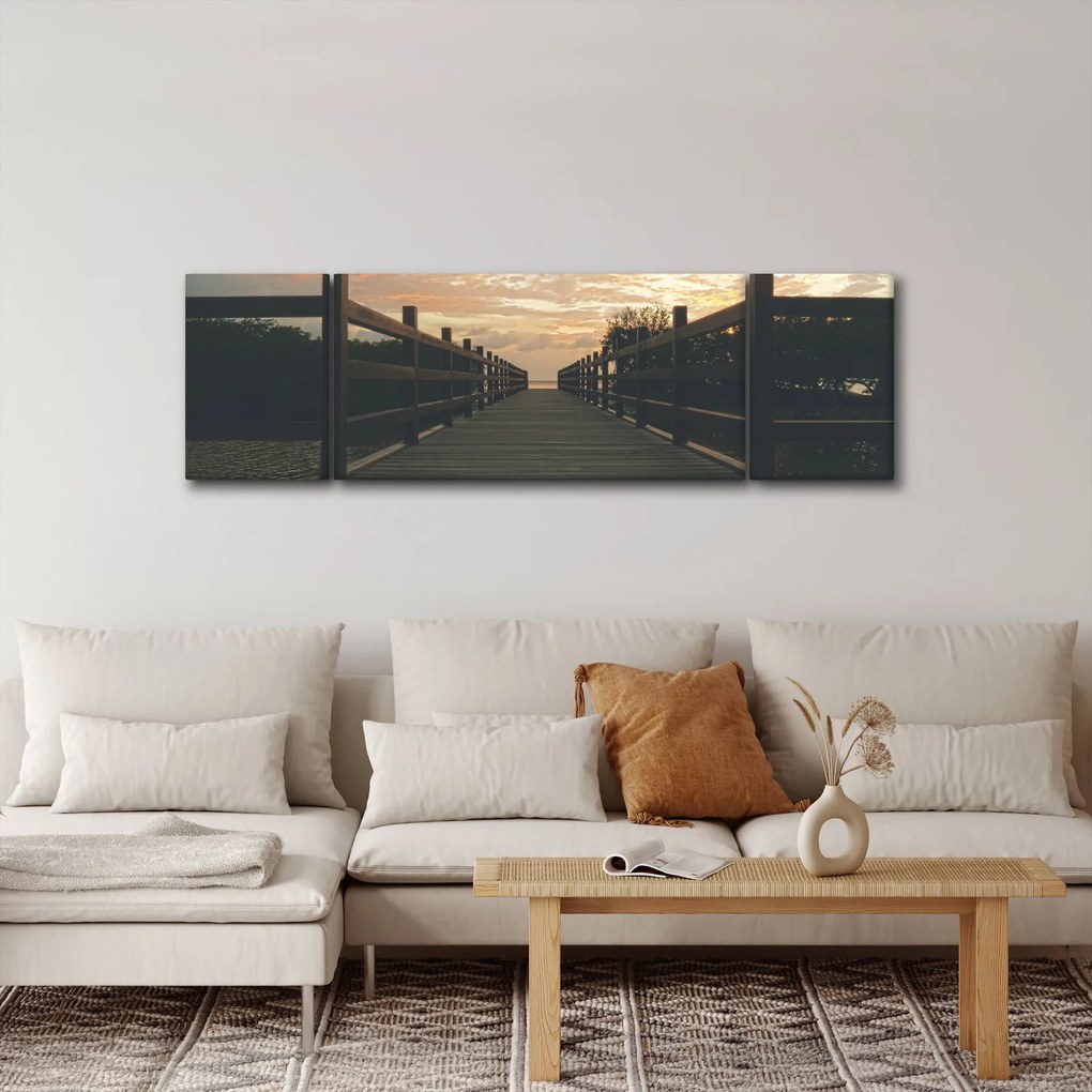 Obraz drewnianego pomostu nad jeziorem (170x50 cm)