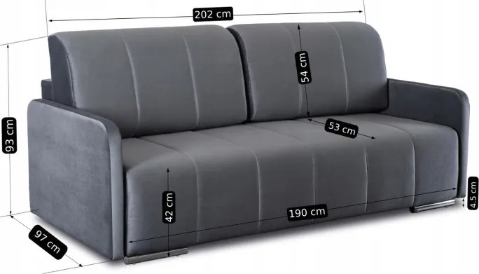 Sofa Rozkładana z Funkcją Spania IBIZA Dwuosobowa Szara Nowoczesna do Salonu
