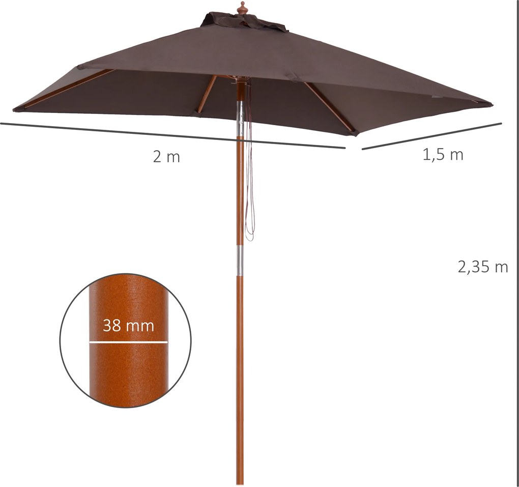 Outsunny parasol ogrodowy z regulacją kąta nachylenia parasol plażowy drewno jodłowe poliester kawowy 200x150x230 cm | Aosom PL