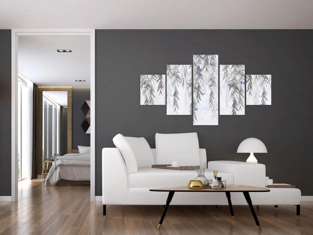 Obraz - Gałązki wierzby z motylami (125x70 cm)