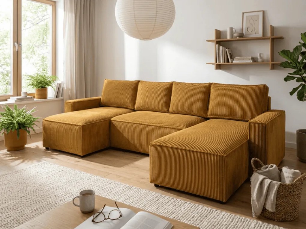 Narożnik w kształcie U SMART COSARO 295x140 cm, musztardowy