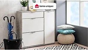 Szafka na buty ARIETTA - 2 półki, 1 para drzwiczek i 1 szuflada - Kolor Biel & Beton