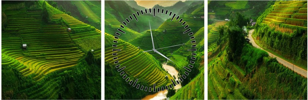 Obraz - Tarasy ryżowe Mu Cang Chai (z zegarem) (90x30 cm)