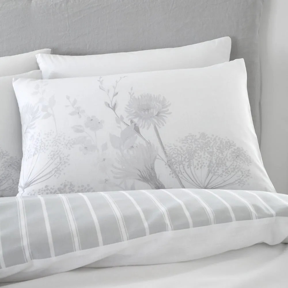 Biało-szara pościel dwuosobowa 230x220 cm Meadowsweet Floral – Catherine Lansfield