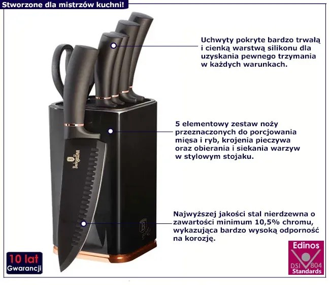Elegancki zestaw noży ze stali nierdzewnej w stojaku A1-G37