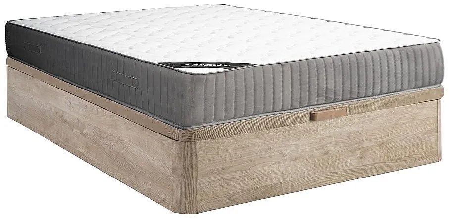 Zestaw 140 x 190 cm stelaż z jasną naturalną skrzynią + materac o grub. 30 cm z pianką HR i wierzchnią warstwą lateksu - MALINO marki YSMÉE