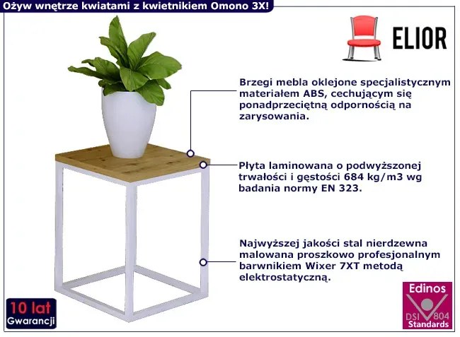 Skandynawski stojak na kwiaty biały + dąb artisan Welos 3X