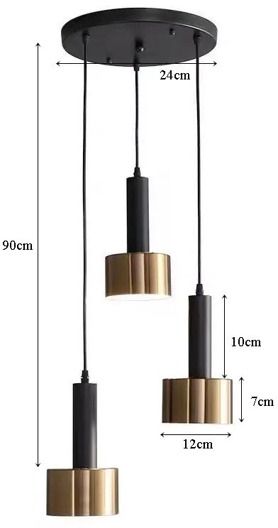Lampa sufitowa loftowa metalowa wisząca AT26-3SZ-Czarny+Złoty