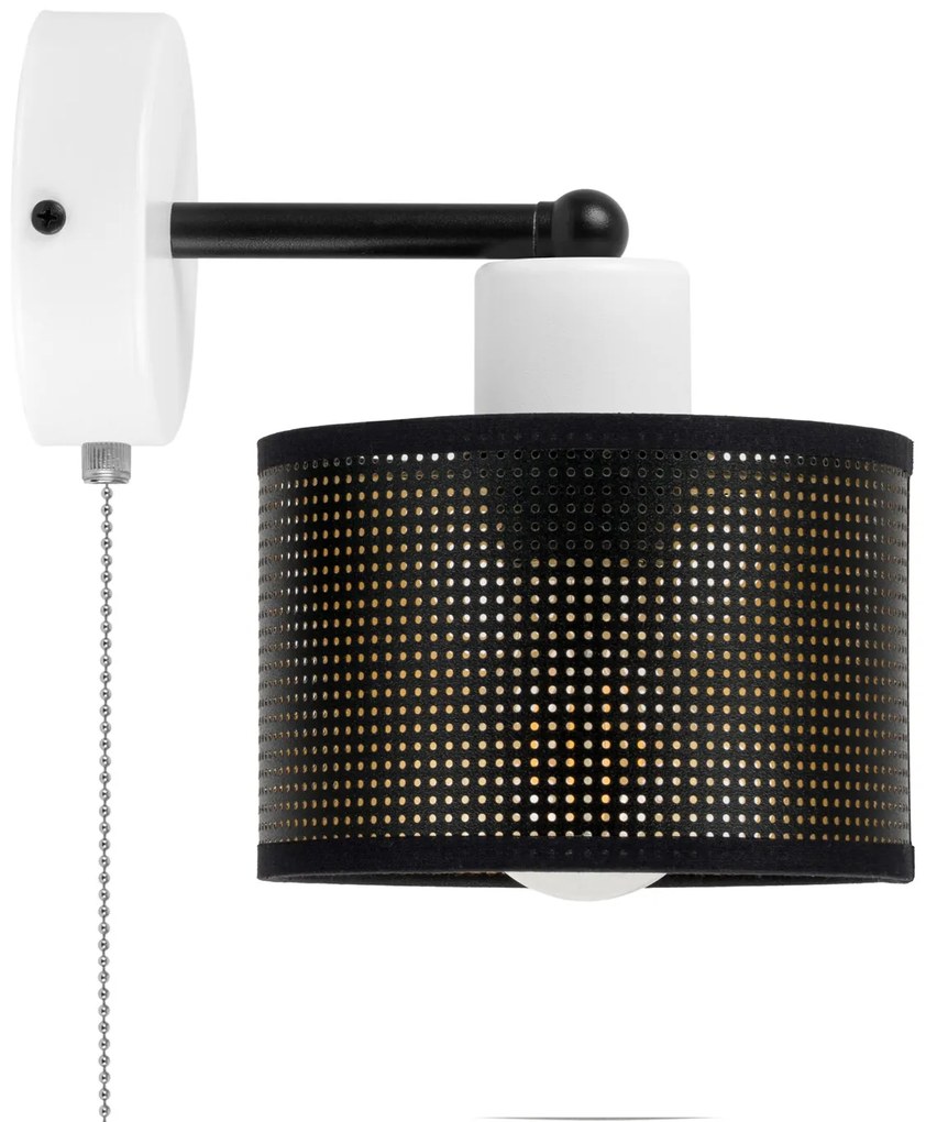 Biały kinkiet z włącznikiem jednopunktowy z czarnym abażurem SHWD-BE-1