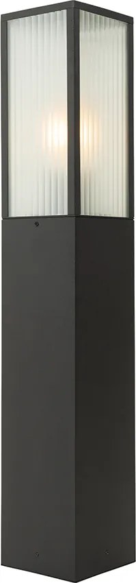 Lampa stojąca zewnętrzna czarna z żebrowanym szkłem 80 cm IP44 - Charlois