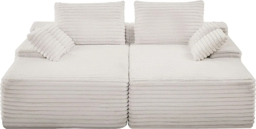 Kanapa SucceBuy Podwójna Narożna Chaise Longue 210 cm, Sekcyjna Kanapa z Kordem, Wygodna Narożna z Głębokim Siedziskiem i Miękkimi Poduszkami