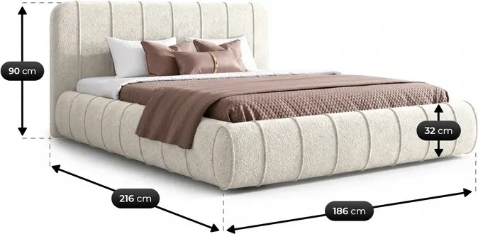 Łóżko Tapicerowane Slim 160x200 cm DAVEN z Pojemnikiem Kremowe Boucle Glamour
