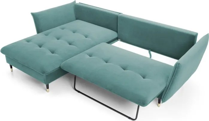 Narożnik GLAM Lewostronny z funkcją spania, zestaw z poduszkami wolnostojący tkanina RIVIERA 76 Miętowy DOMO HOME