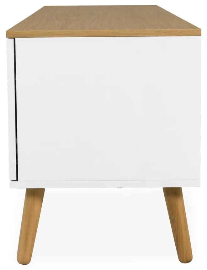 Biała szafka pod TV z nogami z drewna dębowego Tenzo Dot, szer. 192 cm