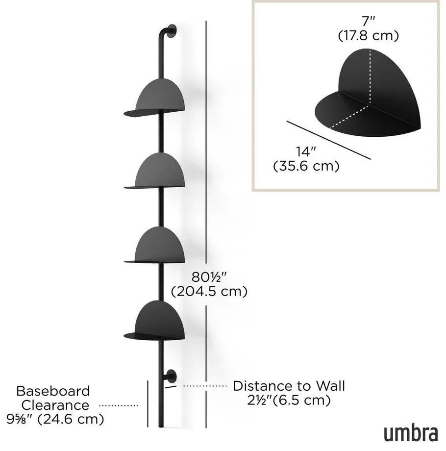 Czarny metalowy modułowy system półek 27x203,5 cm Solis – Umbra