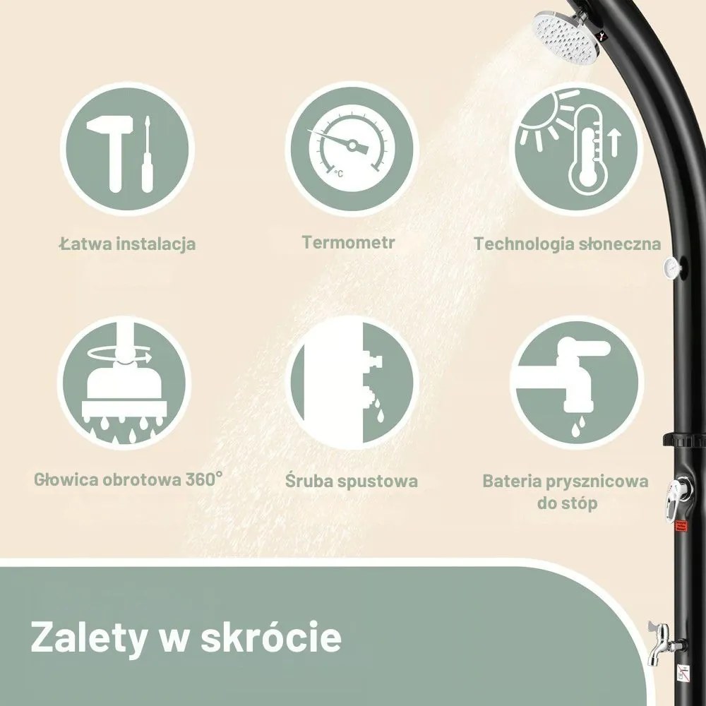 Prysznic solarny BOW, 20l, czarny Monzana