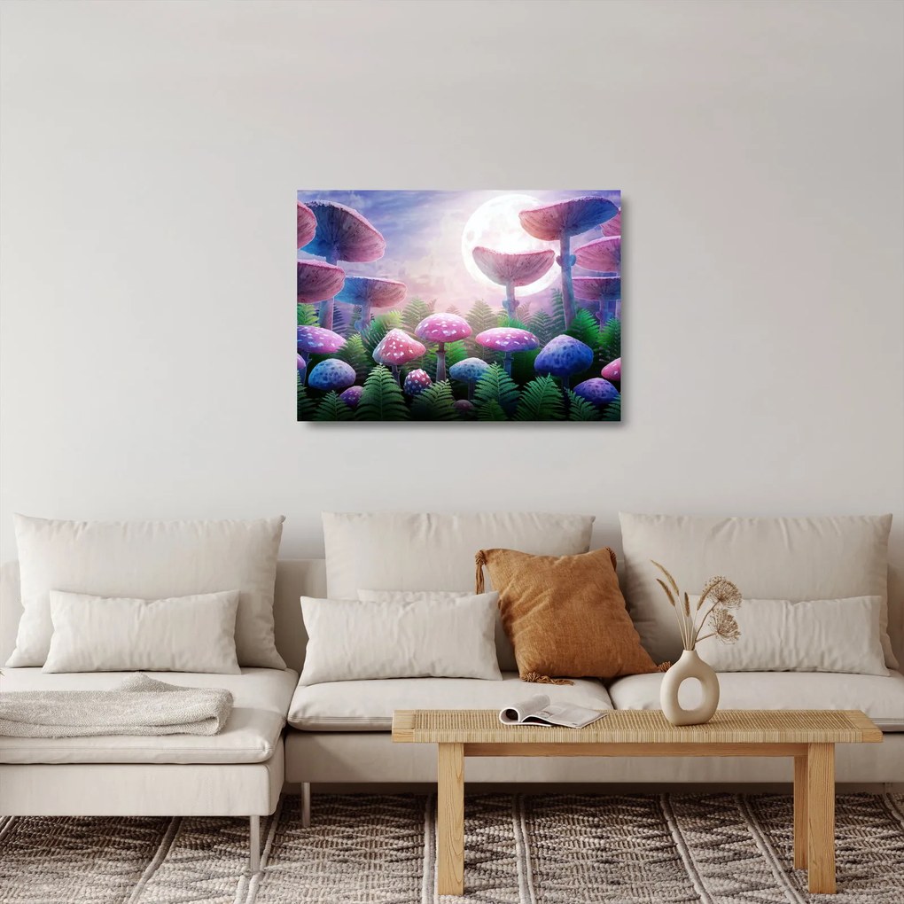 Obraz na szkle - Grzyby w pełni księżyca, grafika (70x50 cm)