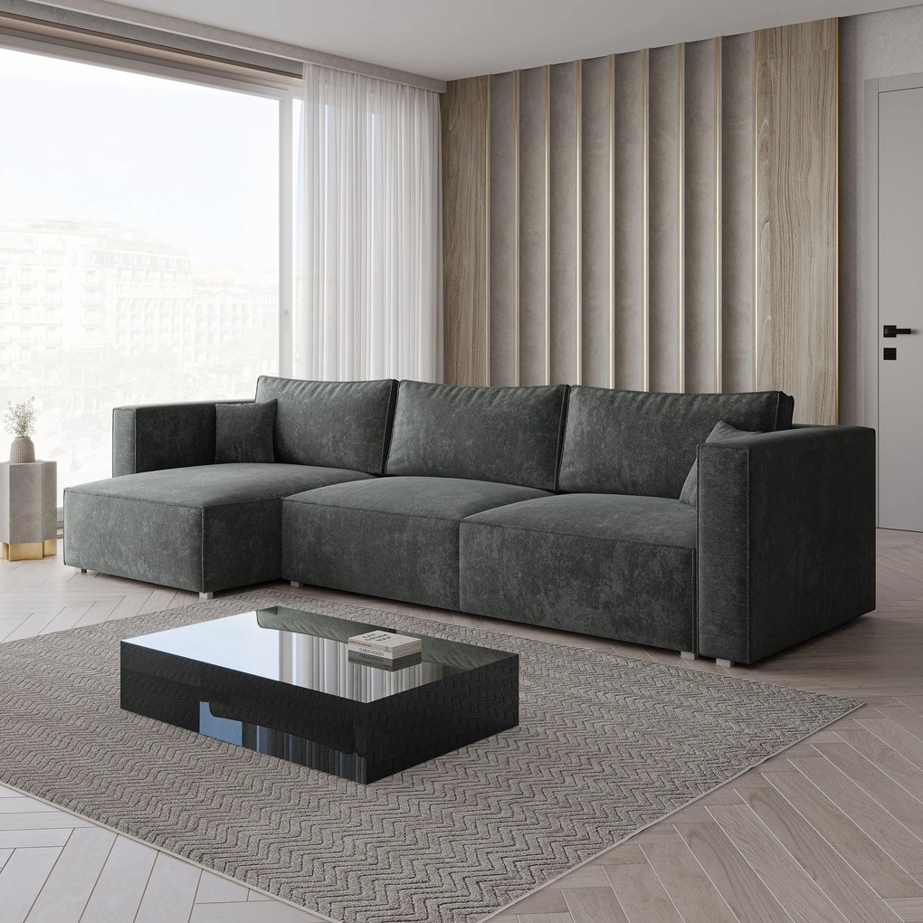 Masseno Narożnik TOLMO z funkcją spania i pojemnikiem na pościel Narozniki L, Rozkładana sofa - Szary, LUMO 75