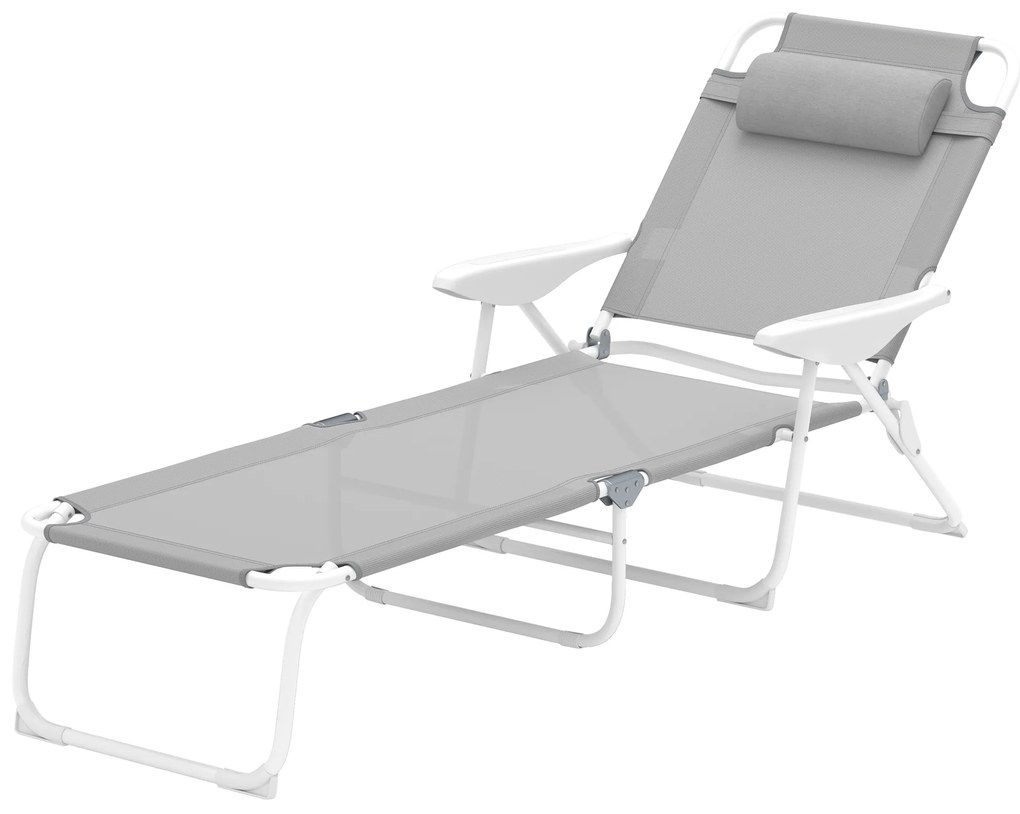 Outsunny Składany leżak ogrodowy z poduszką, leżak z 4-stopniową regulacją oparcia do 120 kg, jasnoszary